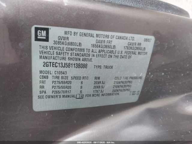 2008 GMC SIERRA 1500 2GTEC13J581138088 Photo 8