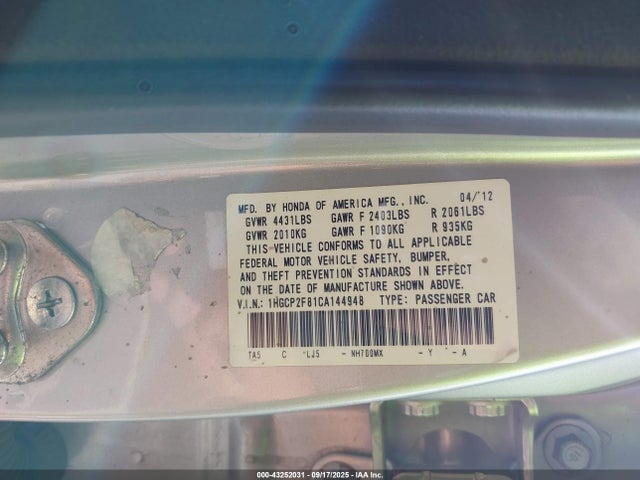 2012 HONDA ACCORD SDN 1HGCP2F81CA144948 Photo 8