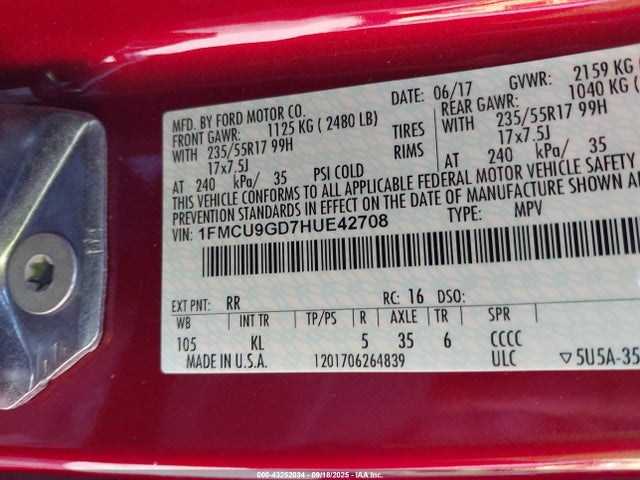 1FMCU9GD7HUE42708 Ford gtdi sigma w/premium fuel