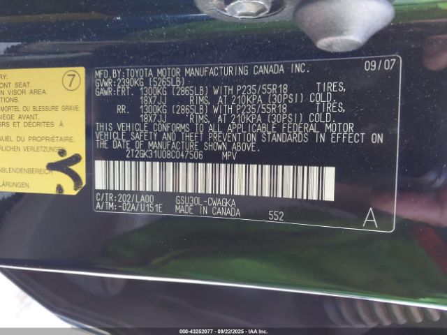 2008 LEXUS RX 350 2T2GK31U08C047506 Photo 8