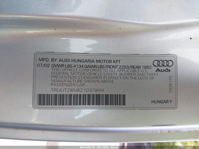 2002 AUDI TT TRUUT28N821037899 Photo 8