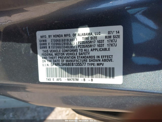 Honda j35z8 2014 5FNRL5H68EB135577 Image 9