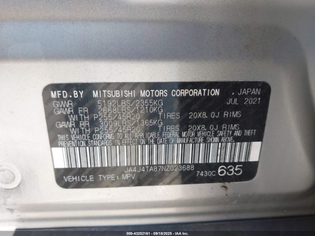 2022 MITSUBISHI OUTLANDER JA4J4TA87NZ023688 Photo 8
