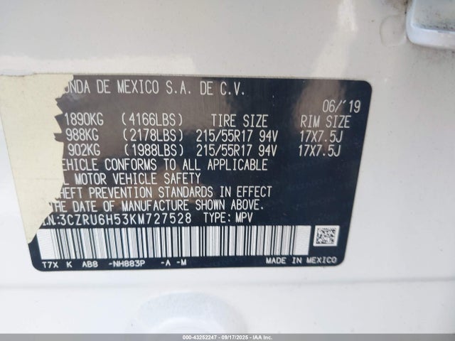 3CZRU6H53KM727528 Honda r18z9