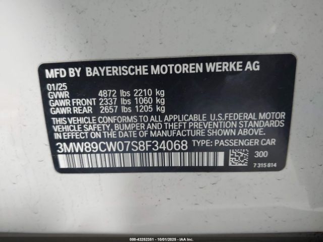 2025 BMW 3 SERIES 3MW89CW07S8F34068 Photo 8