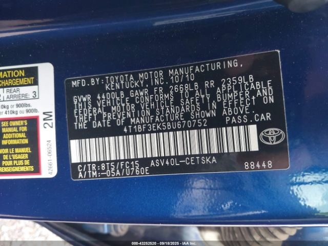 2011 TOYOTA CAMRY 4T1BF3EK5BU670752 Photo 8