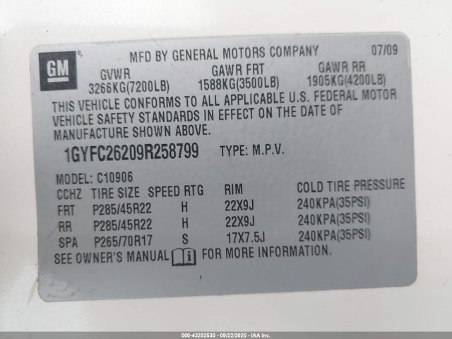 2009 CADILLAC ESCALADE ESV 1GYFC26209R258799 Photo 8