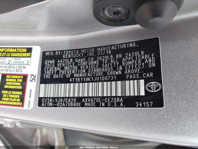 4T1B11HK1JU100731 Toyota a25a-fks