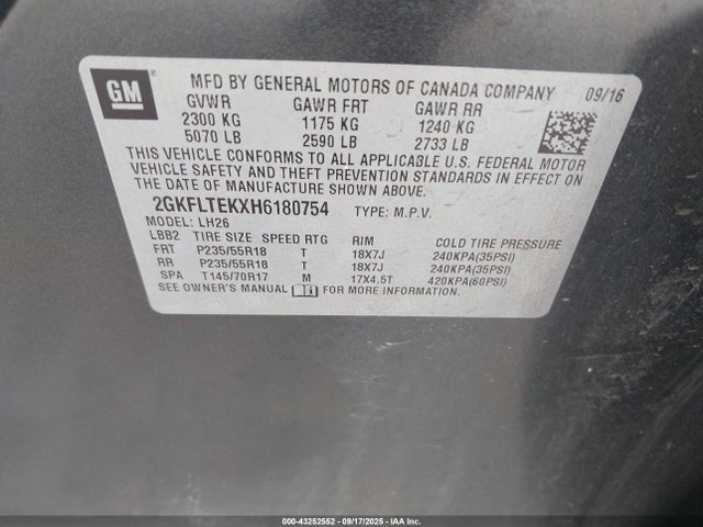 GMC lea - sidi: spark ignited direct injection, e85 max, alum 2017 2GKFLTEKXH6180754 Image 9