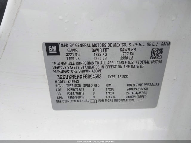 3GCUKREHXFG394593 Chevrolet lv3 - vvt, aluminum, e85 max