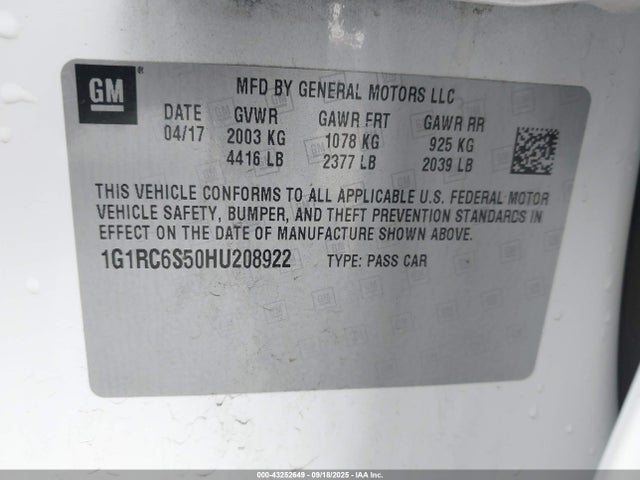 1G1RC6S50HU208922 Chevrolet l3a - di: direct injectio, vvt: variable valve timing, hybrid, gen 1