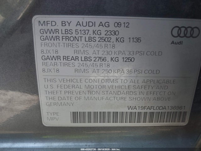 2013 AUDI ALLROAD WA19FAFL0DA136961 Photo 8
