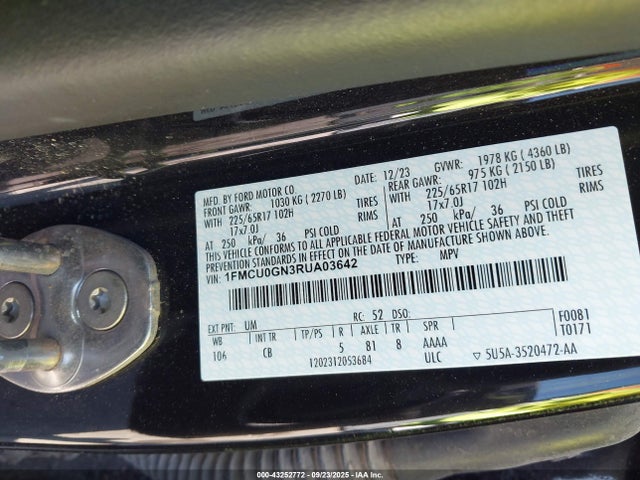 Продаж на аукціоні авто 2024 Ford Escape Active, vin: 1FMCU0GN3RUA03642, номер лоту: 43252772