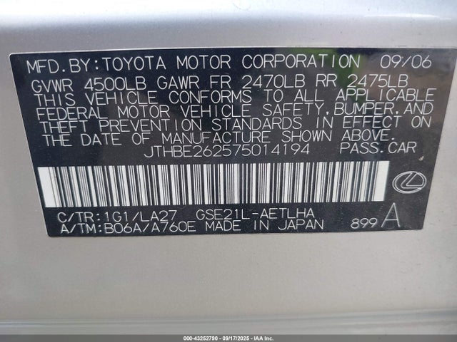 2007 LEXUS IS 350 JTHBE262575014194 Photo 8