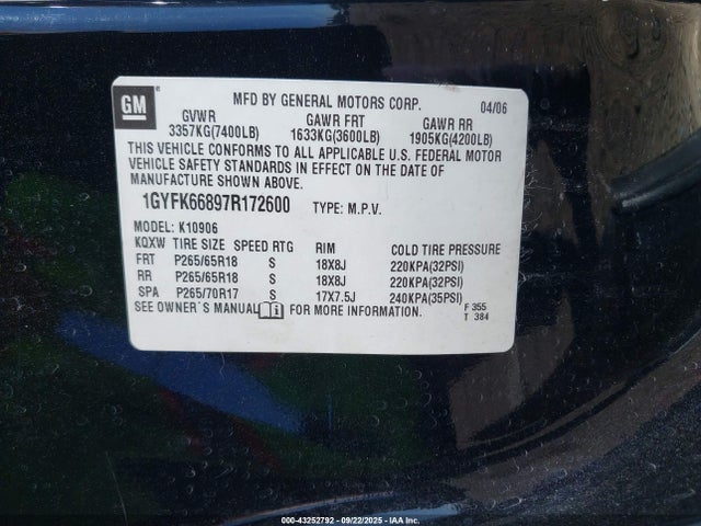 2007 CADILLAC ESCALADE ESV 1GYFK66897R172600 Photo 8