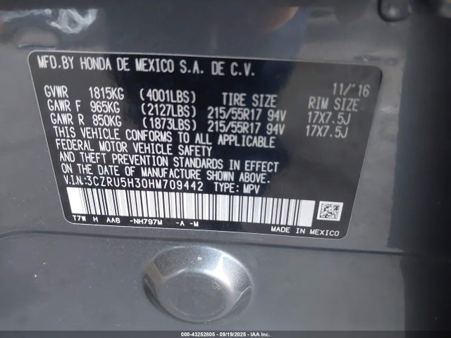 3CZRU5H30HM709442 Honda r18z9