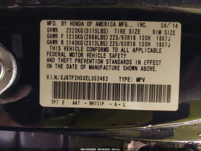 5J6TF2H5XEL003463 Honda j35y1