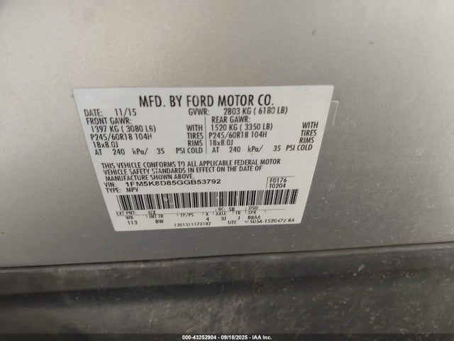 1FM5K8D85GGB53792 Ford 2016