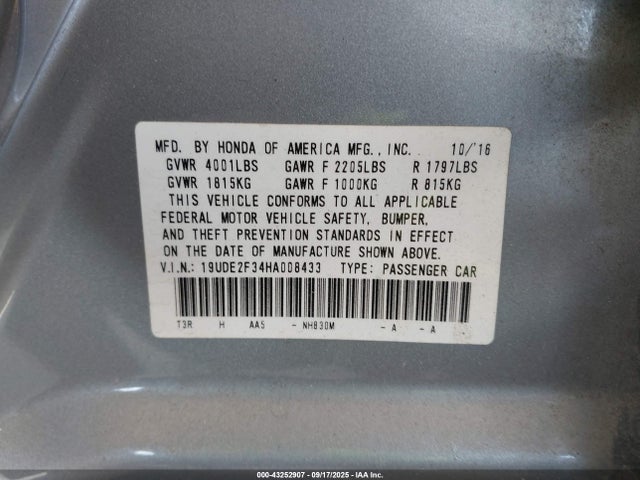 Acura k24v7 2017 19UDE2F34HA008433 Image 9
