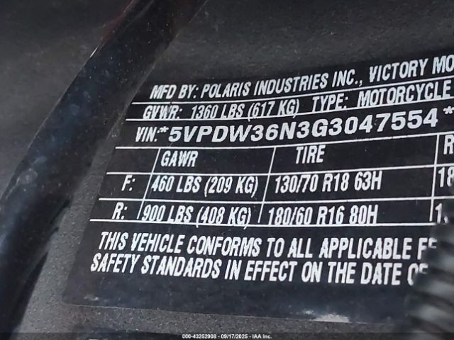 2016 VICTORY MOTORCYCLES CROSS COUNTRY 5VPDW36N3G3047554 Photo 9