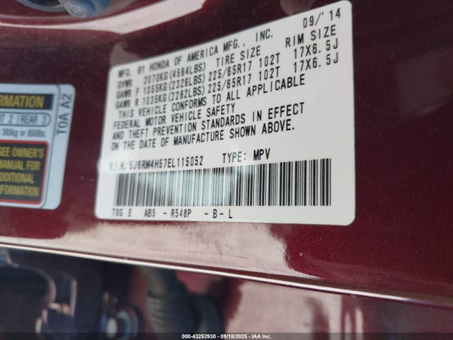5J6RM4H57EL115052 Honda k24z7