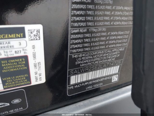 2020 LAND ROVER RANGE ROVER SPORT SALWR2SE2LA714725 Photo 8