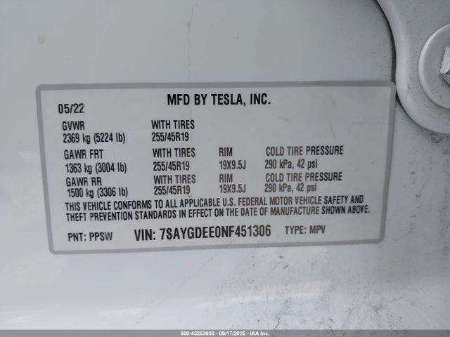 2022 TESLA MODEL Y 7SAYGDEE0NF451306 Photo 8