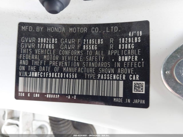 JHMFC1F98KX014556 Honda l15b7/l15by