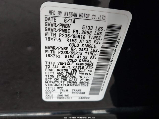 JN8AZ1MU4EW418549 Nissan 2014