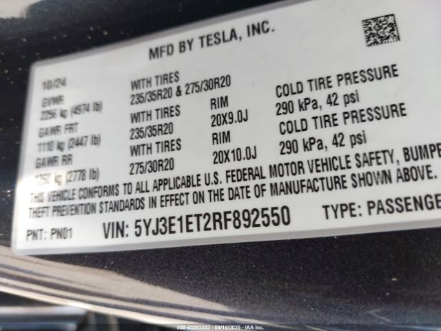 2024 TESLA MODEL 3 5YJ3E1ET2RF892550 Photo 8