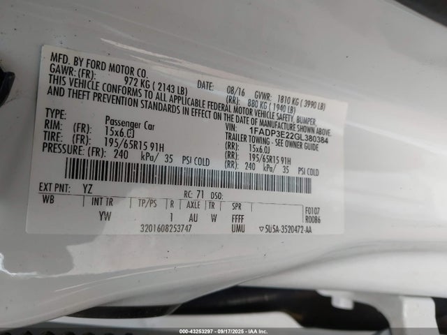 Ford Focus 2016 1FADP3E22GL380384 Image 9