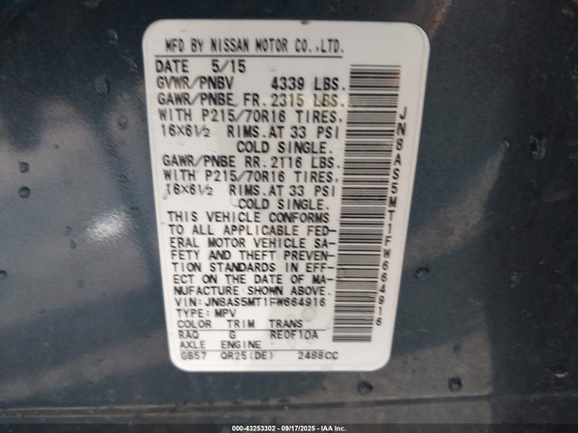 JN8AS5MT1FW664916 Nissan 2015