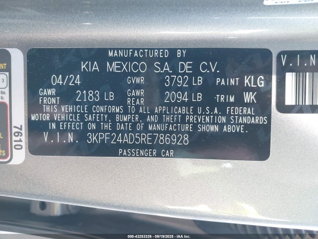 3KPF24AD5RE786928 KIA Forte Lxs