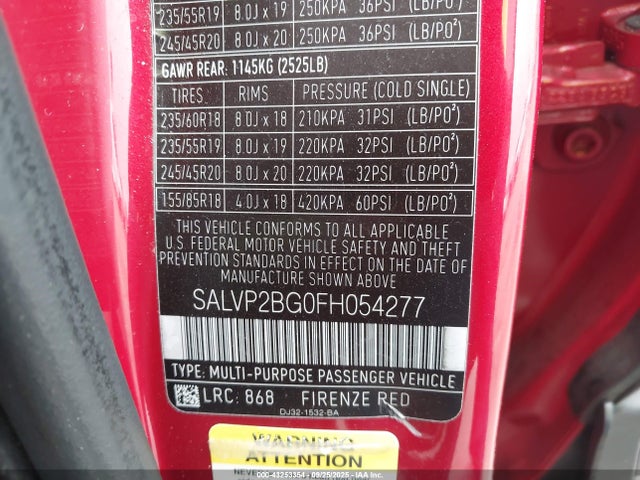 SALVP2BG0FH054277 Land Rover lev3 sulev30