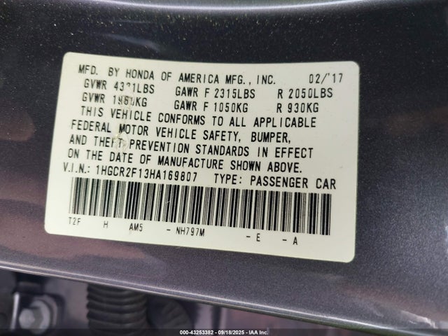 1HGCR2F13HA169807 Honda k24w1