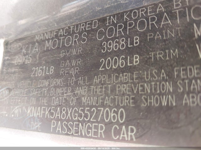 KNAFK5A8XG5527060 KIA gdi nu