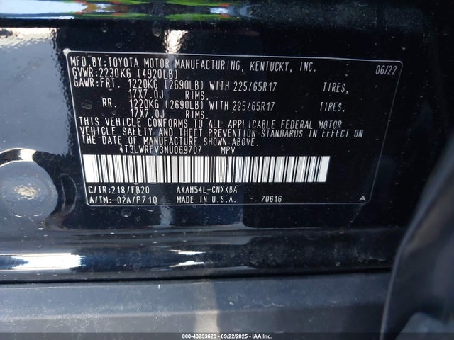 4T3LWRFV3NU069707 Toyota a25a-fxs, 3nm+4nm(ni)
