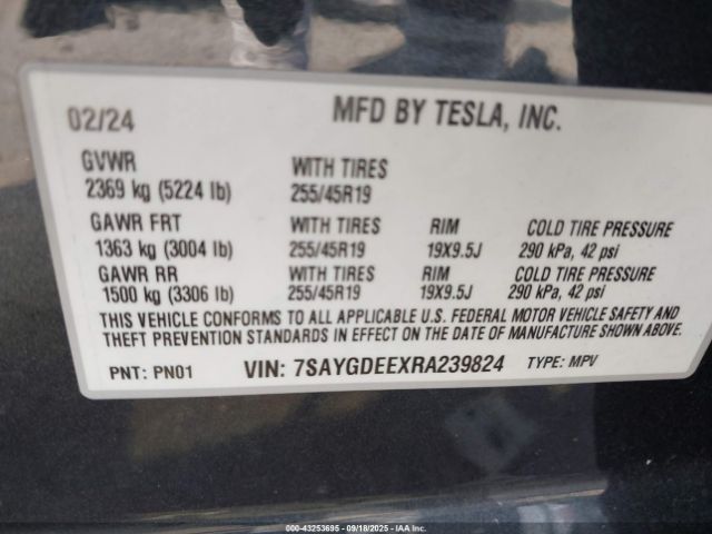 2024 TESLA MODEL Y 7SAYGDEEXRA239824 Photo 8