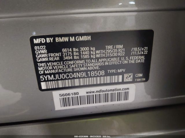 2022 BMW X5 M 5YMJU0C04N9L18508 Photo 8