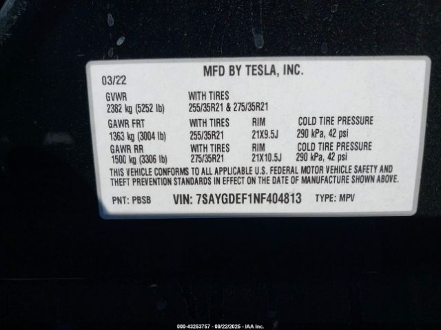 2022 TESLA MODEL Y 7SAYGDEF1NF404813 Photo 8