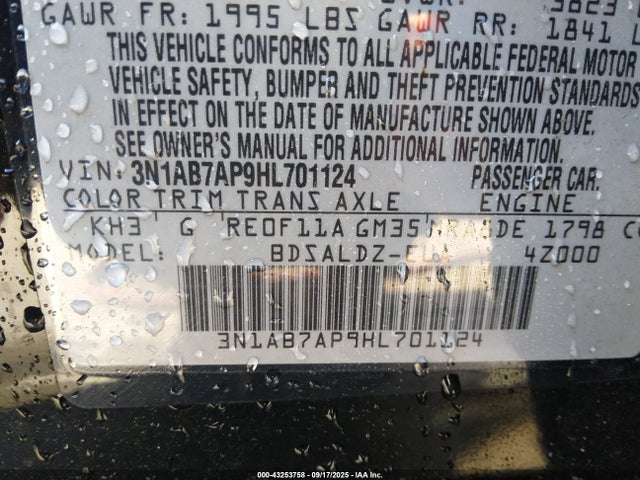 Nissan Sentra 2017 3N1AB7AP9HL701124 Image 9