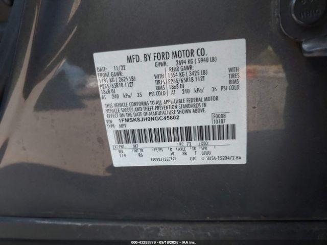 2022 FORD EXPLORER 1FMSK8JH9NGC45802 Photo 8