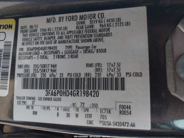 2016 FORD FUSION 3FA6P0HD4GR198420 Photo 8