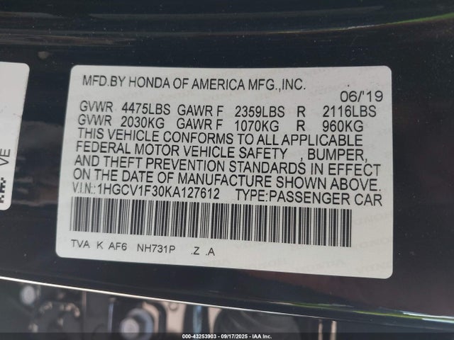 1HGCV1F30KA127612 Honda l15be
