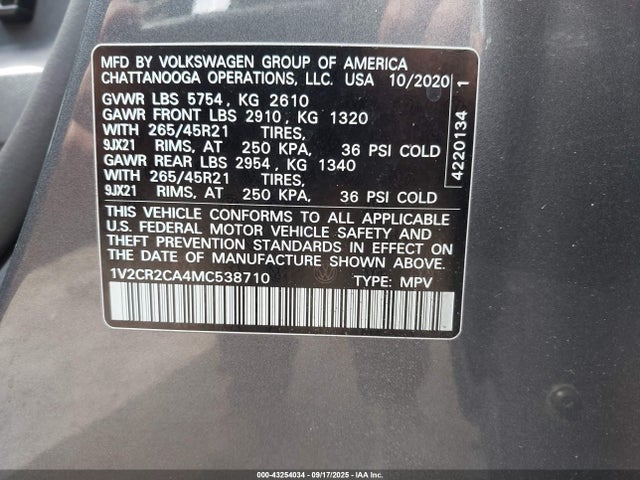 Volkswagen 3.6 fsi 2021 1V2CR2CA4MC538710 Image 9