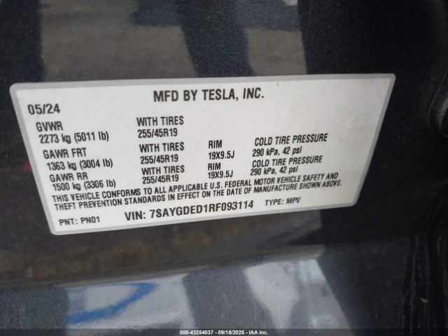 2024 TESLA MODEL Y 7SAYGDED1RF093114 Photo 8