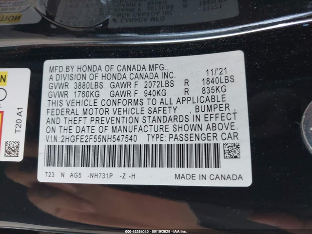 Honda k20c2 2022 2HGFE2F55NH547540 Image 9