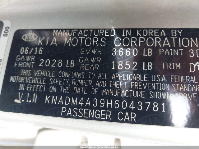 KIA 2017 2017 KNADM4A39H6043781 Image 9