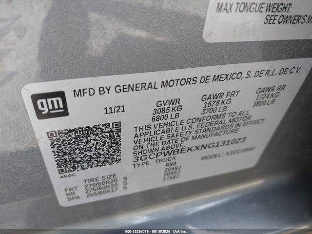 3GCPWBEKXNG131023 Chevrolet Silverado 1500 Ltd 2wd Short Bed Custom