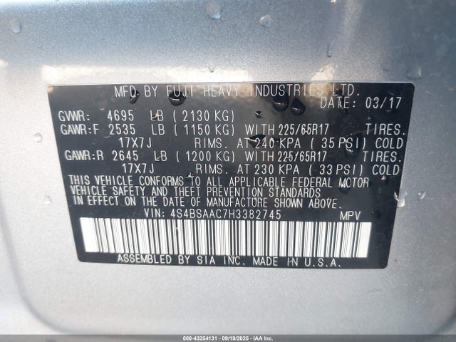 Subaru u5 2017 4S4BSAAC7H3382745 Image 9